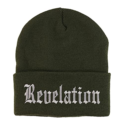 Trendy Apparel Shop Revelations Old English Embroidered Long Cuff Beanie