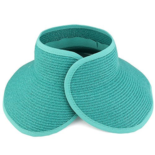 Trendy Apparel Shop Womens UPF 50+ Paper Braid Large Rolled Visor UV Protection Hat