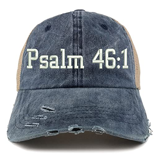 Trendy Apparel Shop Psalm 46:1 Frayed Bill Trucker Mesh Back Cap