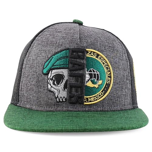 Trendy Apparel Shop Gafes Mexican Army Embroidered Flat Bill Snapback Cap