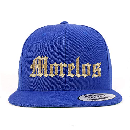 Trendy Apparel Shop Old English Morelos Gold Embroidered Flatbill Snapback Baseball Cap