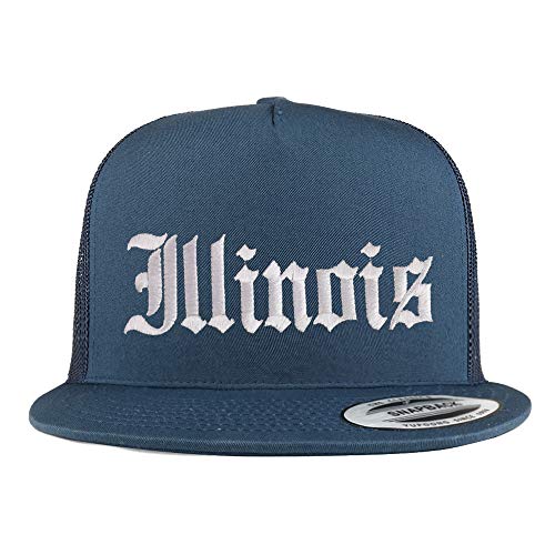 Trendy Apparel Shop Illinois State Old English 5 Panel Flatbill Trucker Mesh Cap