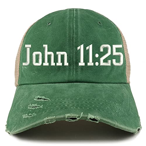 Trendy Apparel Shop John 11:25 Frayed Bill Trucker Mesh Back Cap