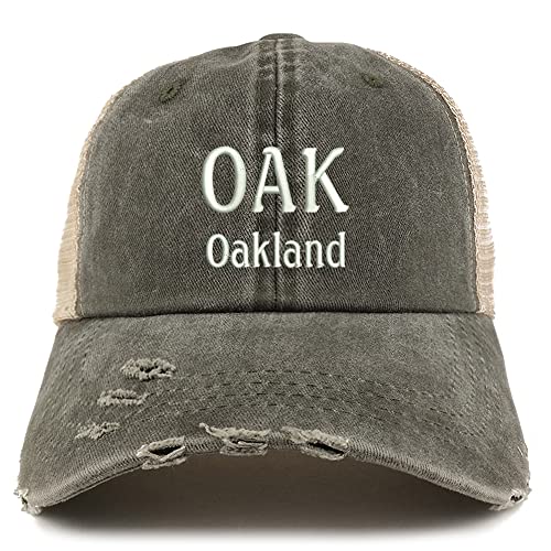 Trendy Apparel Shop Oak Oakland Embroidered Frayed Bill Trucker Mesh Back Cap