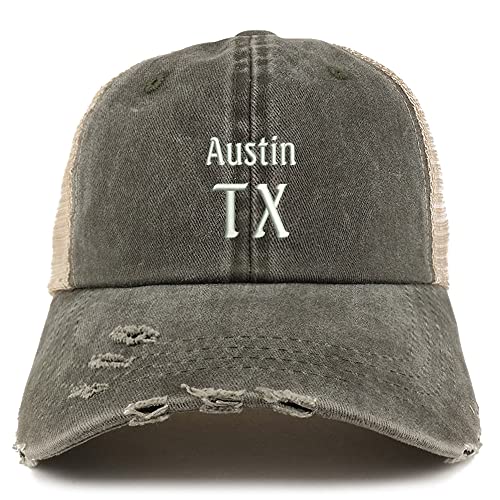 Trendy Apparel Shop Austin TX Embroidered Frayed Bill Trucker Mesh Back Cap
