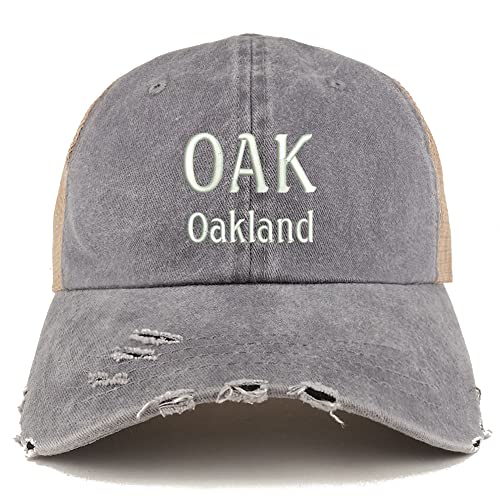Trendy Apparel Shop Oak Oakland Embroidered Frayed Bill Trucker Mesh Back Cap