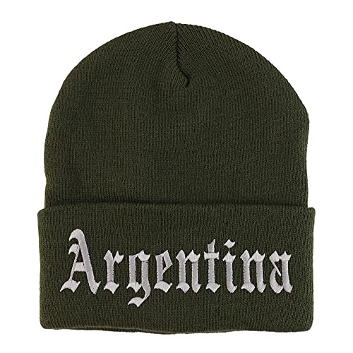 Trendy Apparel Shop Argentina Old English Embroidered Long Cuff Beanie