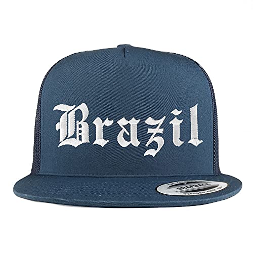 Trendy Apparel Shop Brazil Old English 5 Panel Flatbill Trucker Cap