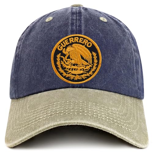 Trendy Apparel Shop Guerrero Mexico Gold Embroidered Patch Pigment Dyed Washed Baseball Cap