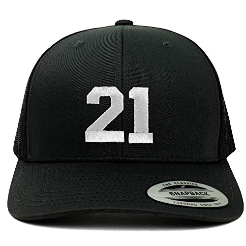 Trendy Apparel Shop Number 21 White Thread Embroidered Retro Trucker Mesh Cap