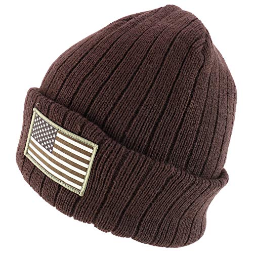 Trendy Apparel Shop USA Flag Patch Embroidered Outdoor Long Cuff Winter Beanie