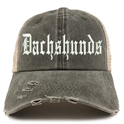 Trendy Apparel Shop Old English Dachshunds Frayed Bill Trucker Mesh Back Cap