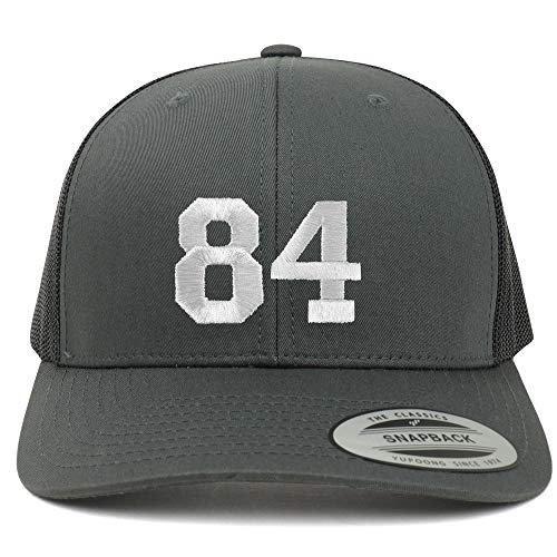 Trendy Apparel Shop Number 84 White Thread Embroidered Retro Trucker Mesh Cap