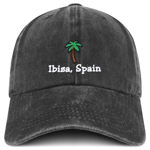 Trendy Apparel Shop Ibiza Spain with Palm Tree Embroidered Pigment Dyed Cotton Baseball Cap