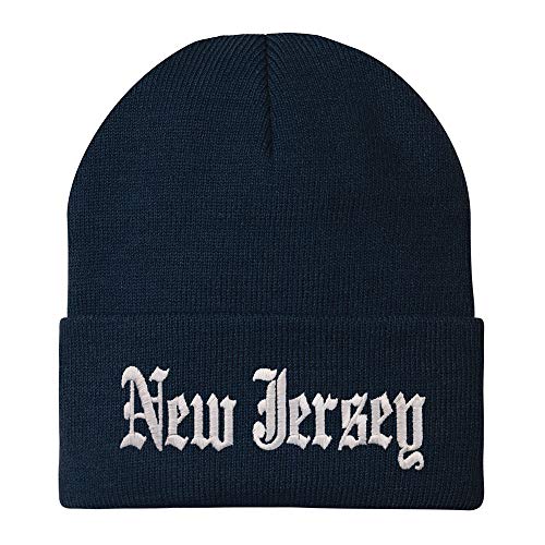Trendy Apparel Shop New Jersey State Old English Embroidered Long Cuff Beanie