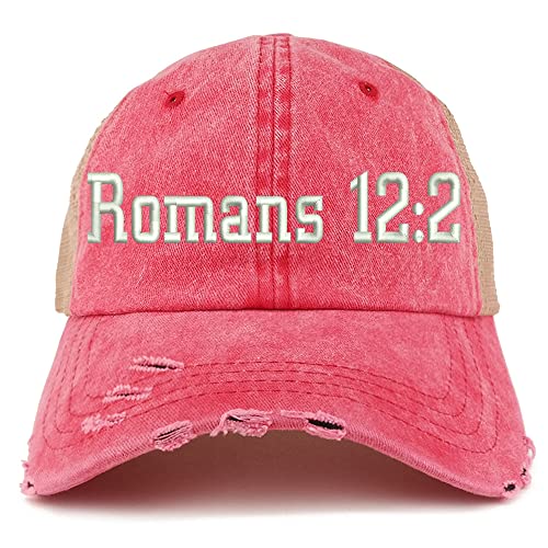 Trendy Apparel Shop Romans 12:2 Frayed Bill Trucker Mesh Back Cap