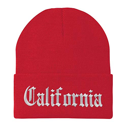 Trendy Apparel Shop California State Old English Embroidered Long Cuff Beanie