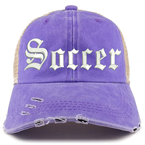 Trendy Apparel Shop Old English Soccer Frayed Bill Trucker Mesh Back Cap
