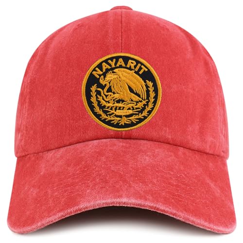 Trendy Apparel Shop Nayarit Mexico Gold Embroidered Patch Pigment Dyed Washed Baseball Cap