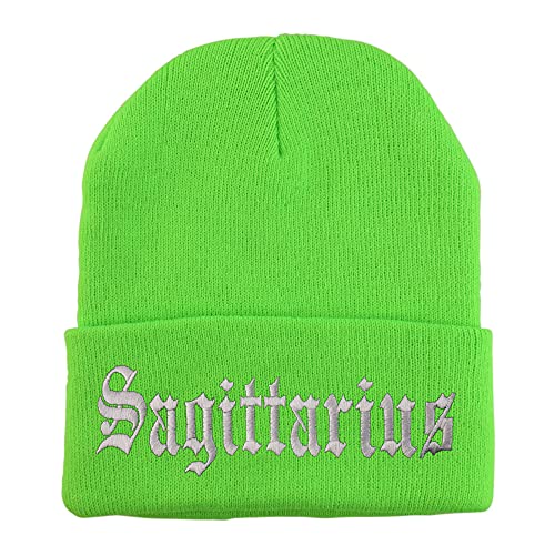 Trendy Apparel Shop Sagittarius Old English Embroidered Long Cuff Beanie