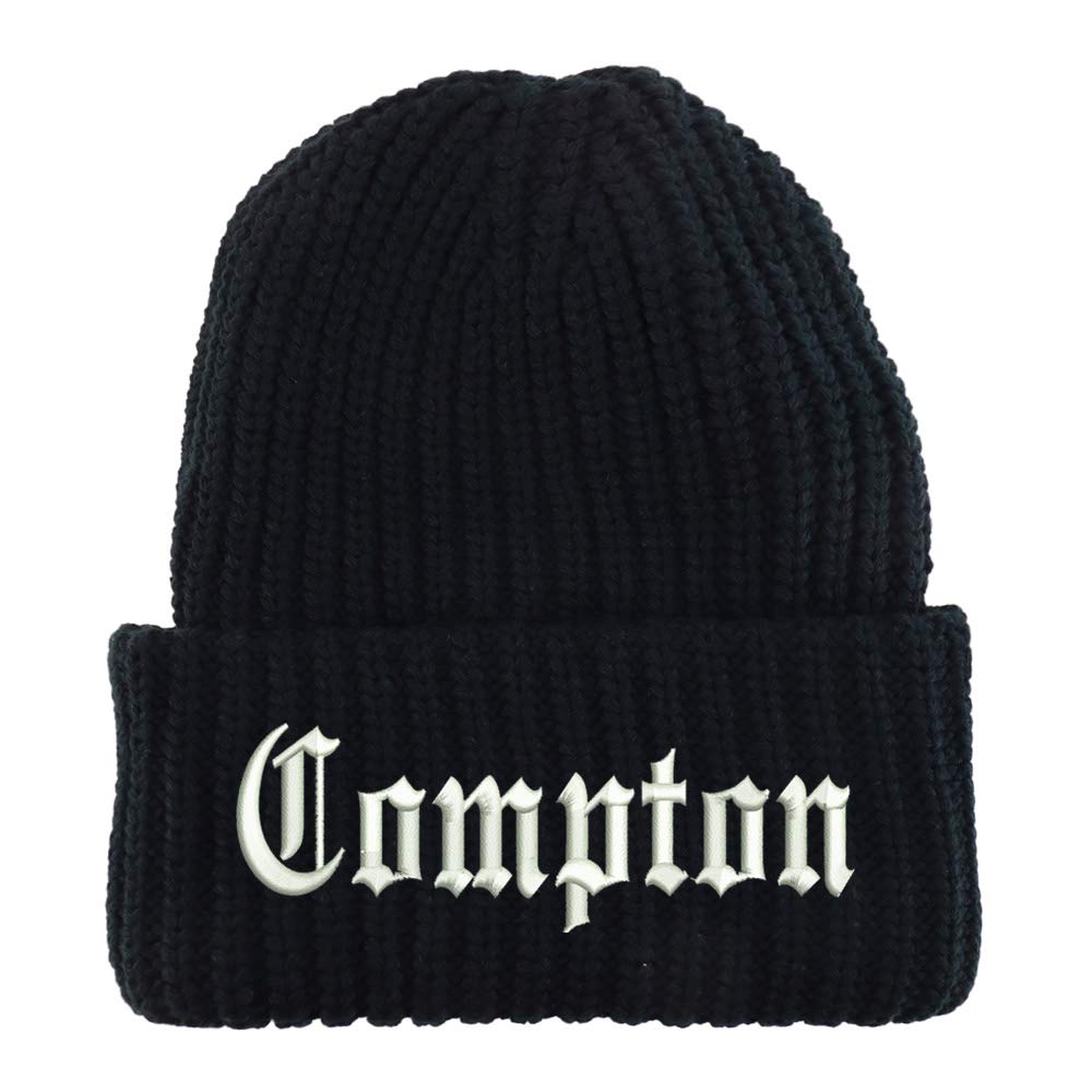 Trendy Apparel Shop Compton City Old English Long Cuffed Thick Ribbed Beanie