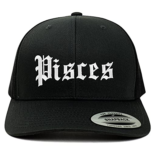 Trendy Apparel Shop Pisces Old English 6 Panel Trucker Mesh Cap