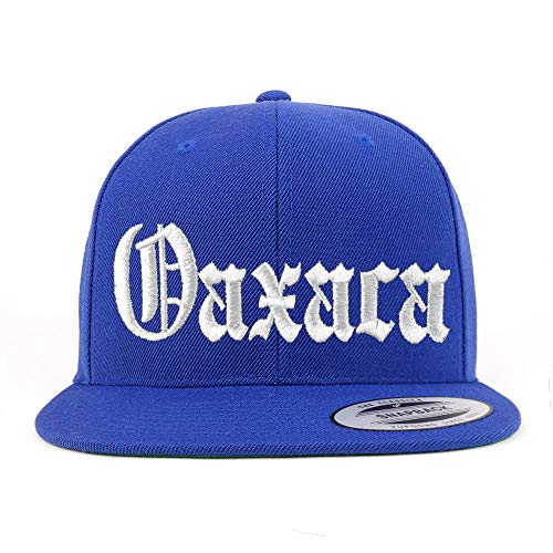 Trendy Apparel Shop Old English Oaxaca White Embroidered Flatbill Snapback Baseball Cap