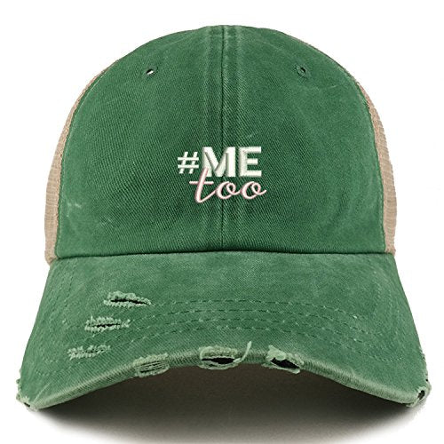 Trendy Apparel Shop #Me Too Movement Embroidered Frayed Bill Trucker Mesh Cap