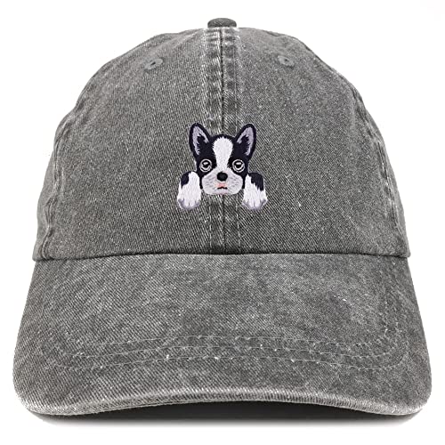 Trendy Apparel Shop Boston Terrier Patch Pigment Dyed Washed Baseball Cap