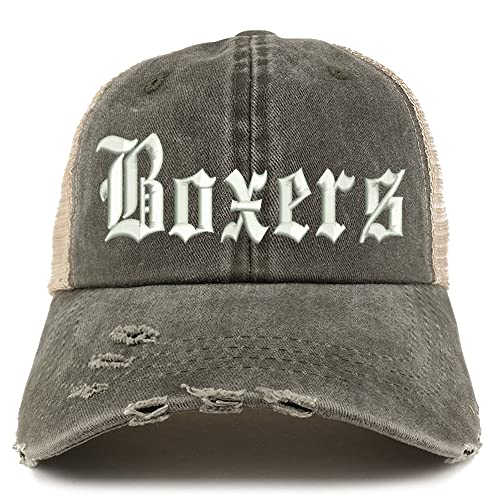 Trendy Apparel Shop Old English Boxers Frayed Bill Trucker Mesh Back Cap