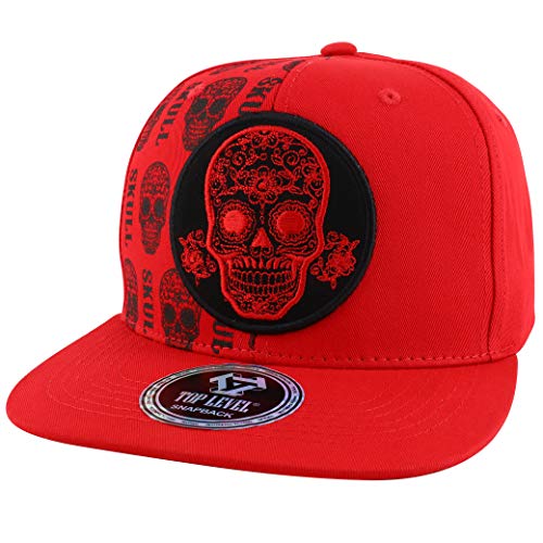 Trendy Apparel Shop Circular Skull Patch Embroidered Flatbill Snapback Baseball Cap