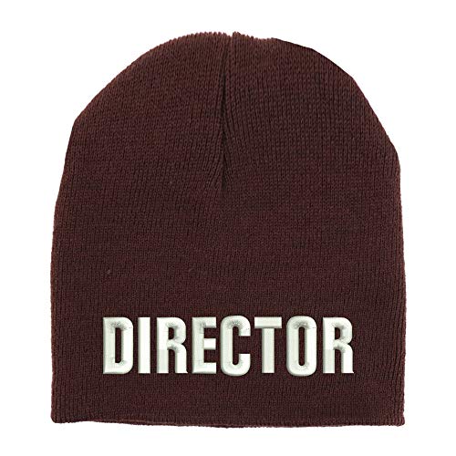 Trendy Apparel Shop Director Embroidered Made in USA Short Acrylic Knit Winter Beanie Hat