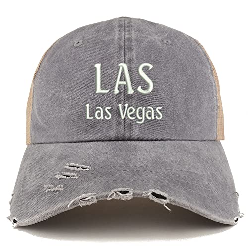Trendy Apparel Shop LAS Las Vegas Embroidered Frayed Bill Trucker Mesh Back Cap