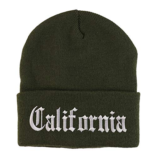 Trendy Apparel Shop California State Old English Embroidered Long Cuff Beanie