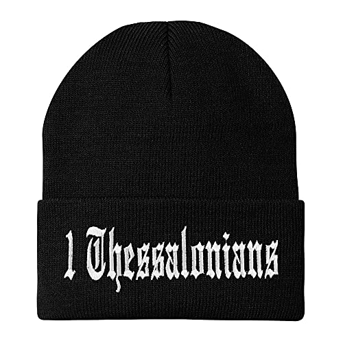 Trendy Apparel Shop 1 Thessalonians Old English Embroidered Long Cuff Beanie