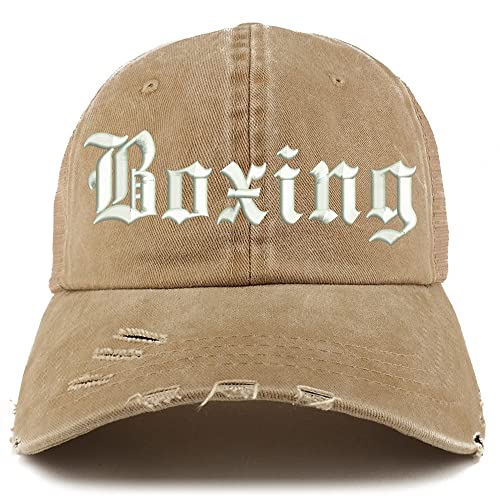Trendy Apparel Shop Old English Boxing Frayed Bill Trucker Mesh Back Cap
