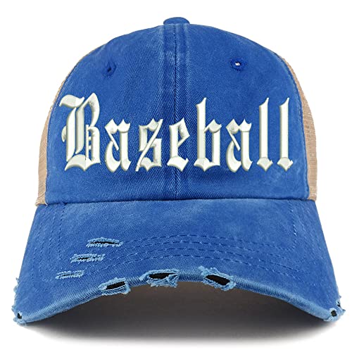 Trendy Apparel Shop Old English Baseball Frayed Bill Trucker Mesh Back Cap