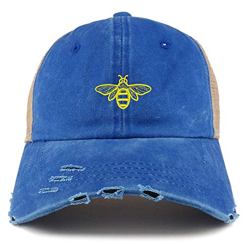 Trendy Apparel Shop Bee Embroidered Pigment Dyed Mesh Back Frayed Bill Cap