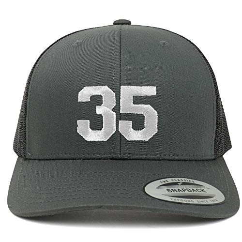 Trendy Apparel Shop Number 35 White Thread Embroidered Retro Trucker Mesh Cap