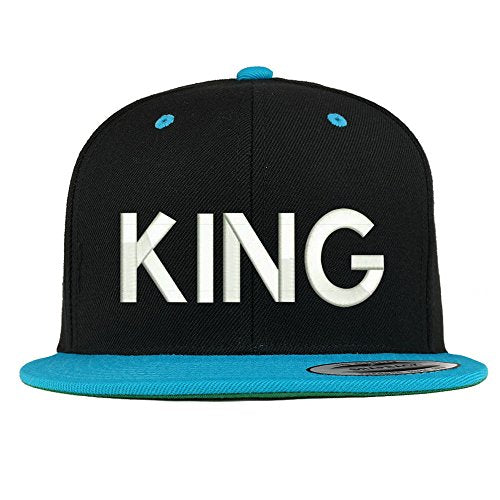Trendy Apparel Shop King Embroidered Premium 2-Tone Flat Bill Snapback Cap