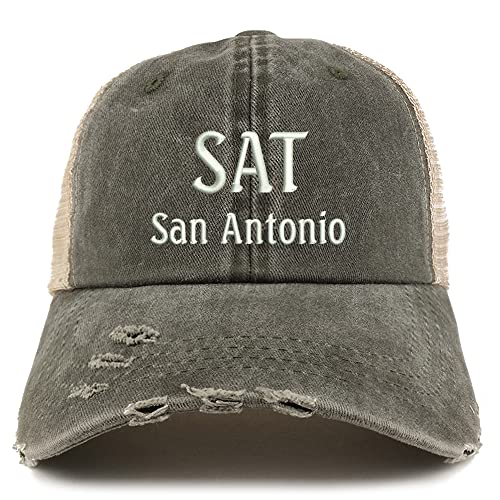 Trendy Apparel Shop SAN San Antonio Embroidered Frayed Bill Trucker Mesh Back Cap