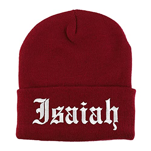 Trendy Apparel Shop Isaiah Old English Embroidered Long Cuff Beanie