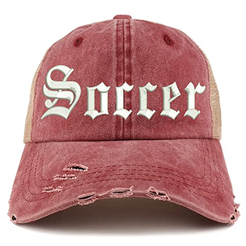 Trendy Apparel Shop Old English Soccer Frayed Bill Trucker Mesh Back Cap