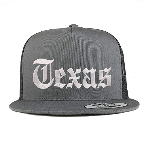 Trendy Apparel Shop Texas State Old English 5 Panel Flatbill Trucker Mesh Cap