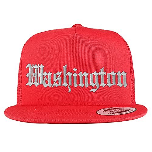 Trendy Apparel Shop Washington Old English 5 Panel Flatbill Trucker Cap