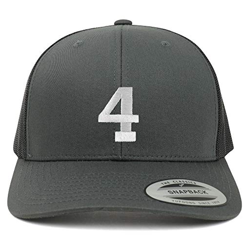 Trendy Apparel Shop Number 4 White Thread Embroidered Retro Trucker Mesh Cap