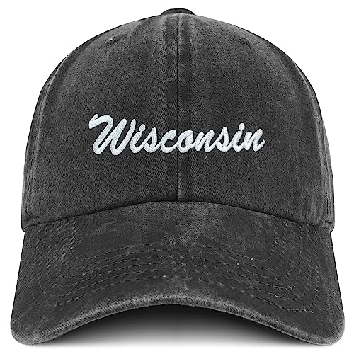 Trendy Apparel Shop Wisconsin State Embroidered Low Profile Adjustable Cotton Cap