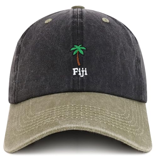 Trendy Apparel Shop Fiji with Palm Tree Embroidered Pigment Dyed Cotton Baseball Cap