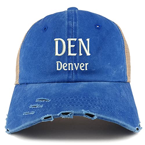 Trendy Apparel Shop DEN Denver Embroidered Frayed Bill Trucker Mesh Back Cap