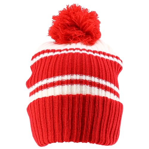 Trendy Apparel Shop Stripe Pattern Ribbed Knit Cuff Long Beanie with Pom Pom
